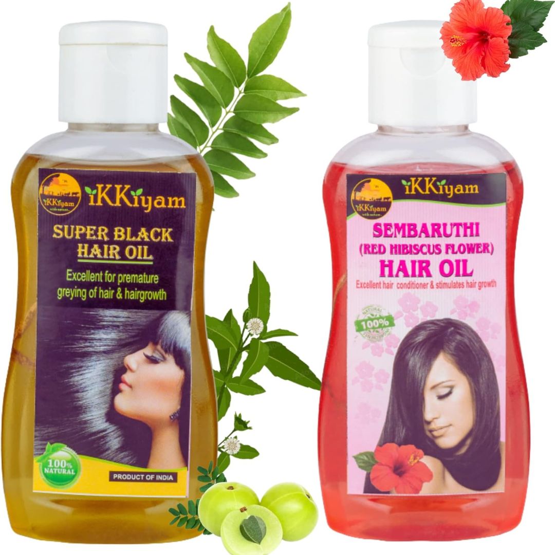 Pure Hibiscus (chembaruthi) Hair oil 100 ml & Super Black Hair oil 100 ml (COMBO)