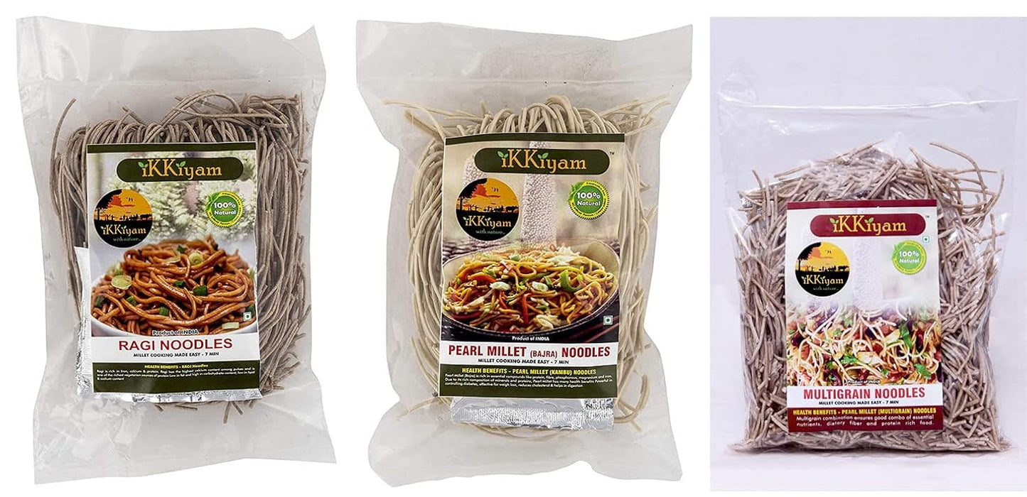 ikkiyam Combo of Ragi Noodles 200g, Bajra Noodles 200g, Multigrain Noodles 200g (Combo of 3 with Homemade Masala)