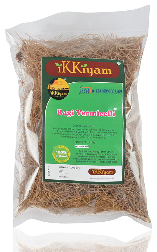 Ikkiyam Ragi Vermicelli (Semia) | Semiya Rich In Dietary Fiber, Calcium & Iron | Premium and Organic Sevai | Tasty & Healthy South Indian Flavor Sevaiya | Good Diet For Weight Loss | Pack-1 | 200 Gram