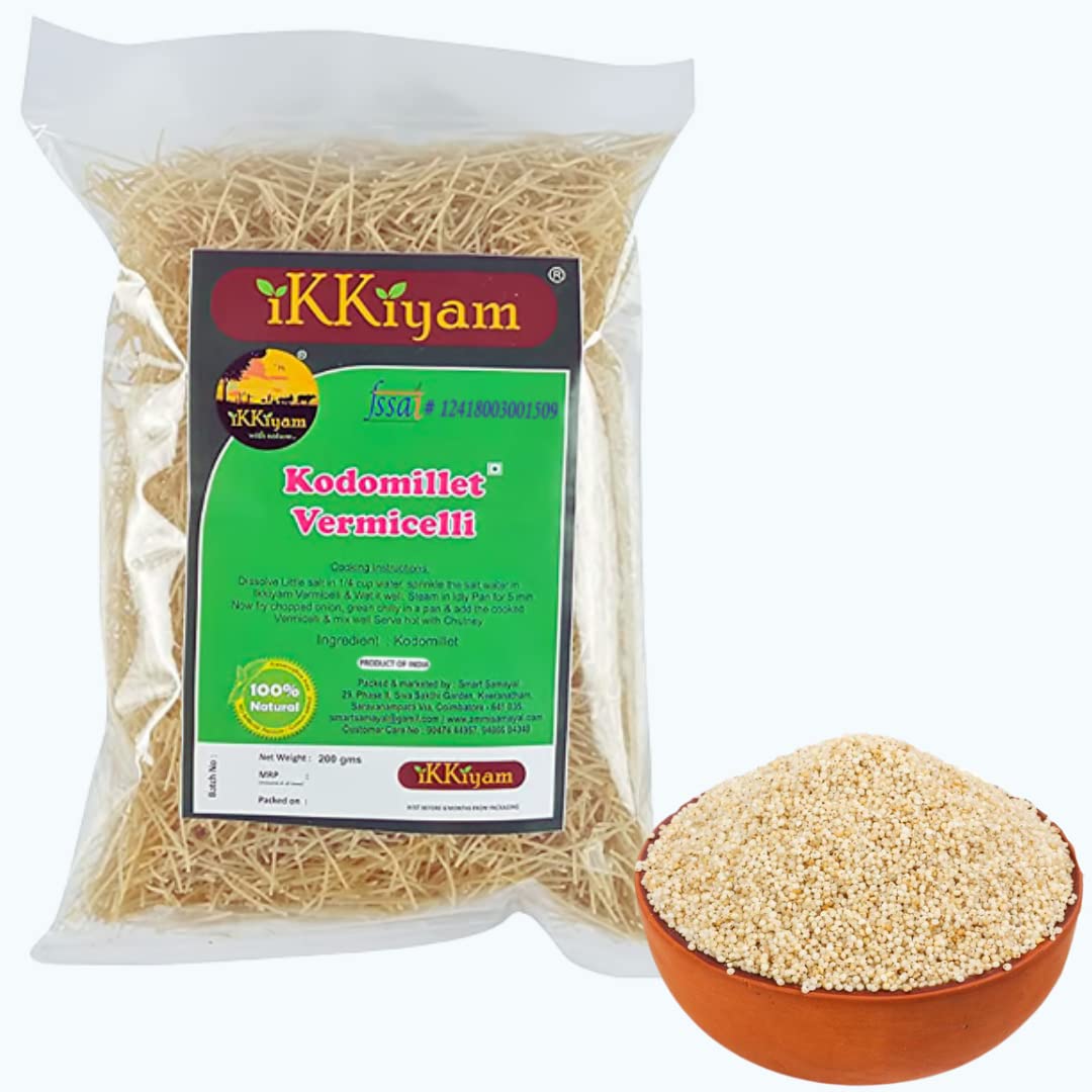 Ikkiyam Kodomillet Vermicelli (Semia) | Varagu Vermicelli | Semiya, Rich In Vitamin B, Folic Acid | Premium & Organic Sevai | Tasty & Healthy South Indian Dish | Gluten Free Breakfast | Pack -1 | 200g