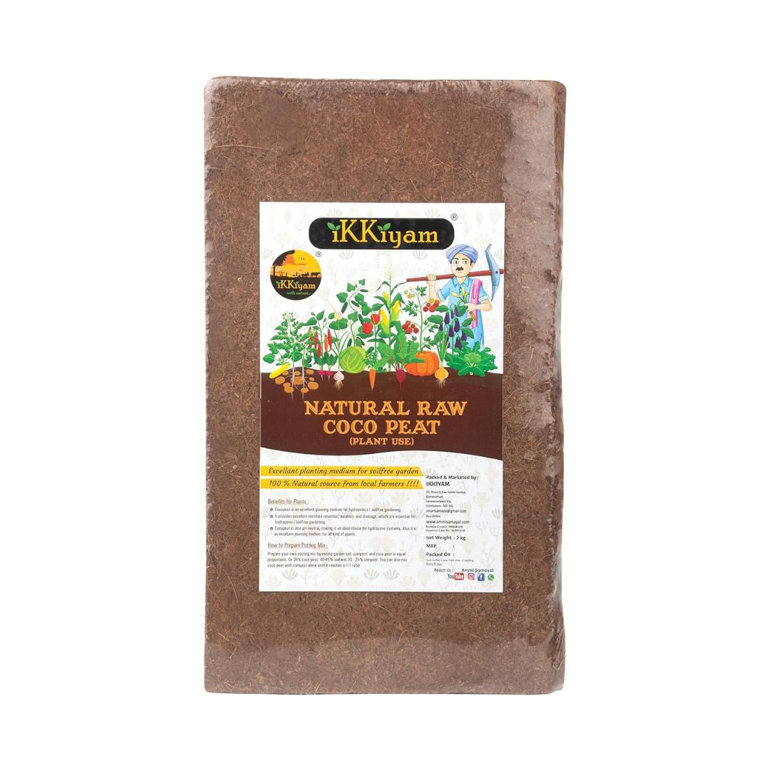 ikkiyam Natural raw Coco Peat block | Planting use | 2 kg