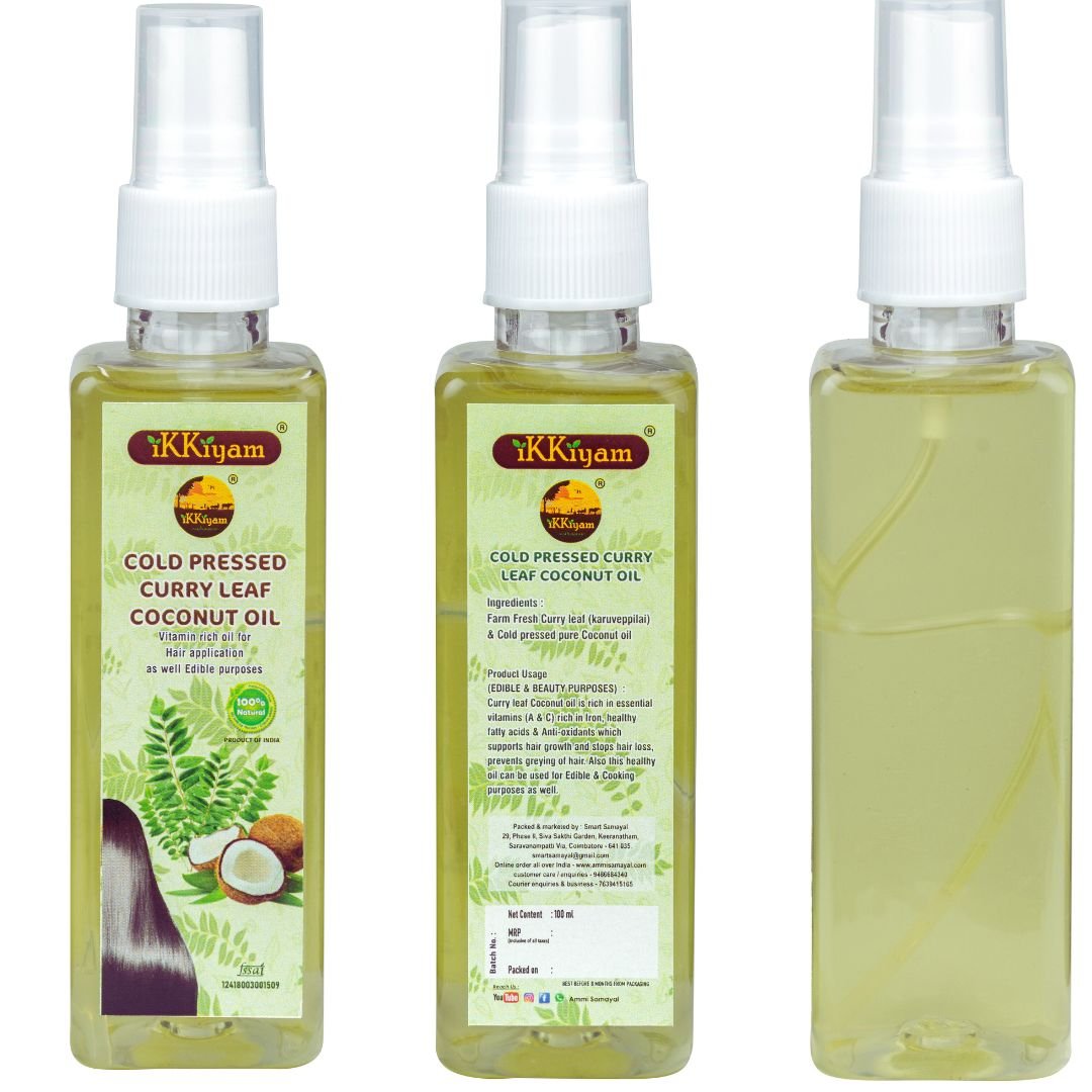 ikkiyam Curry leaf coconut oil spray bottle all 3 images